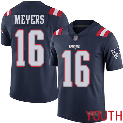 New England Patriots Football #16 Rush Vapor Limited Navy Blue Youth Jakobi Meyers NFL Jersey->youth nfl jersey->Youth Jersey